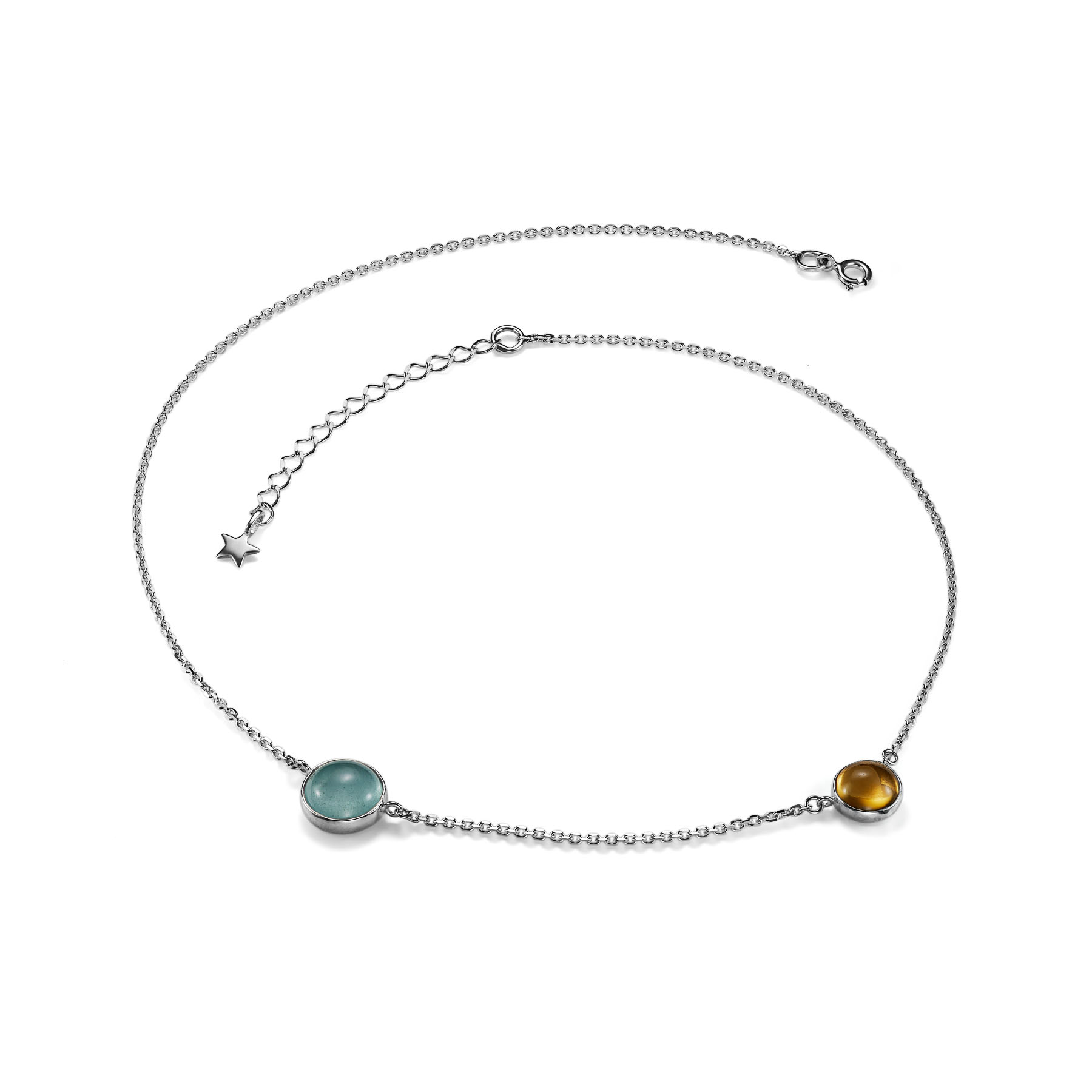 Колье с аквамарином и цитрином