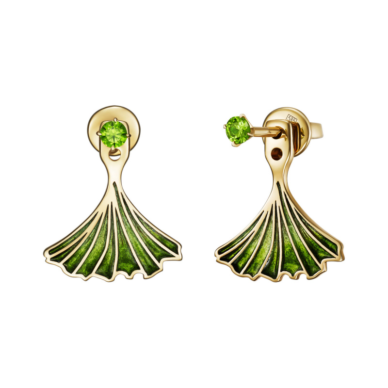 Серьги с горячей эмалью и демантоидами 3 мм 