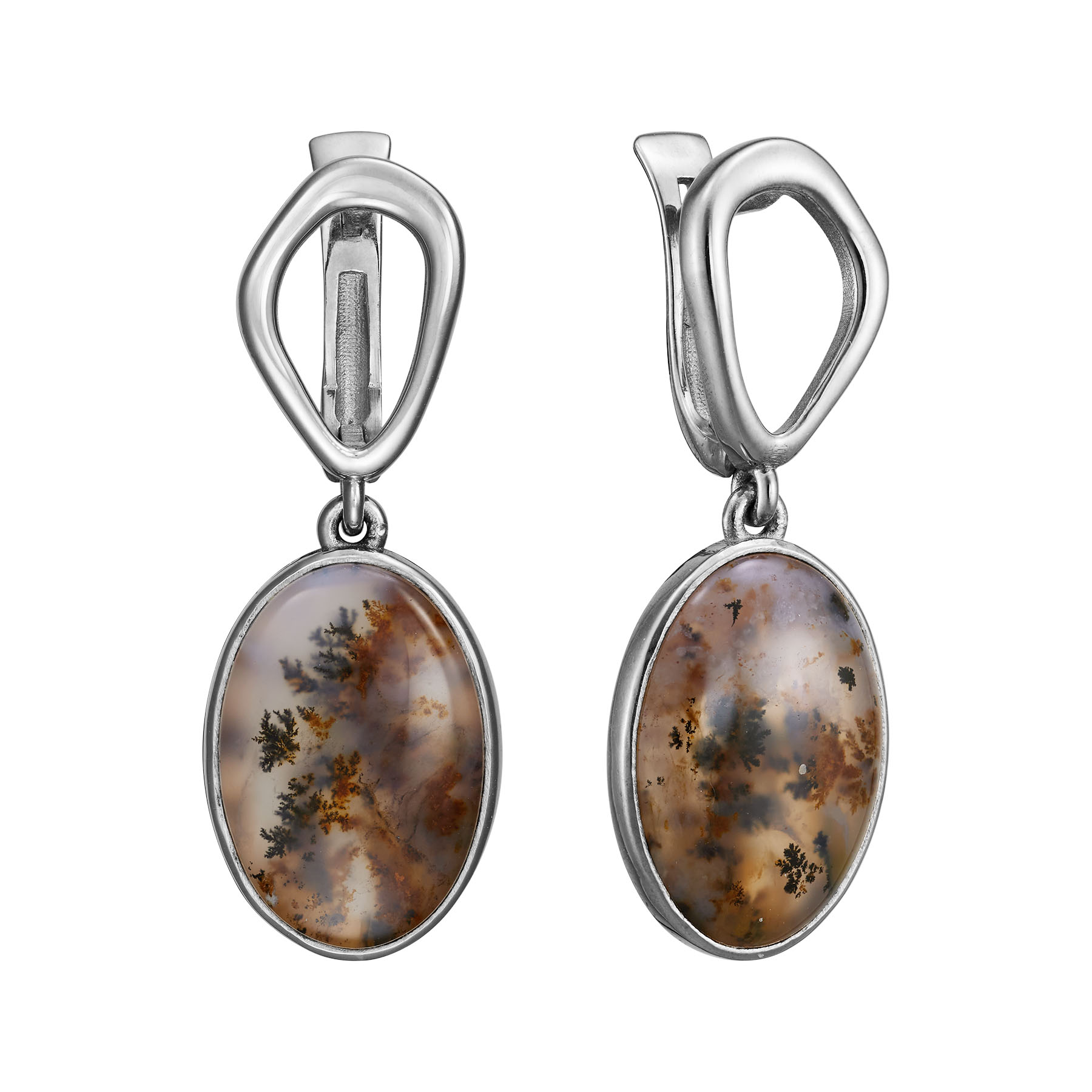 Серьги Тайны леса  с моховым агатом